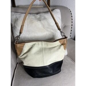 Stone Mountain Black White Tan Leather Shoulder Bag Purse